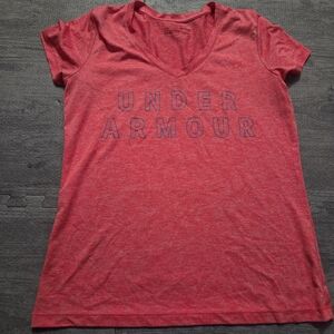 Under Armour Women's Red/Pink/Coral V-Neck Dri-fit Tee EUC Size S